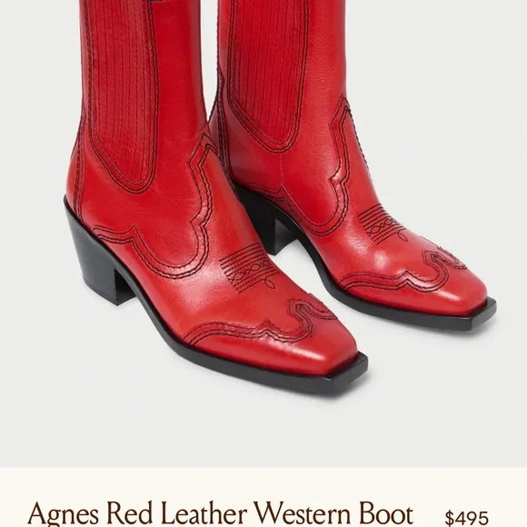 Loeffler Randall Red Leather Heeled Boots - Picture 3 of 7